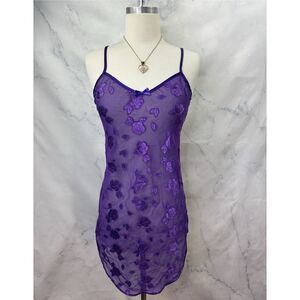 Vintage 90s Chemise Slip S Babydoll Lingerie Nightie Purple Nylon Whimsigoth ✨